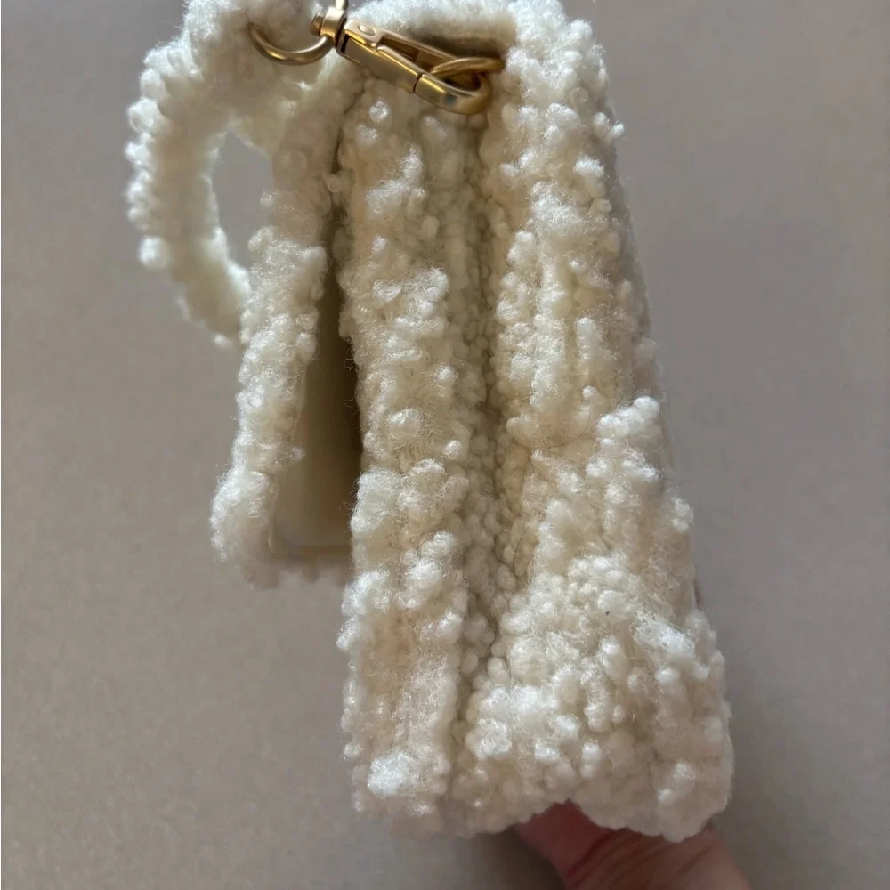 G by Giuliana Cream Faux Fur Wristlet Clutch